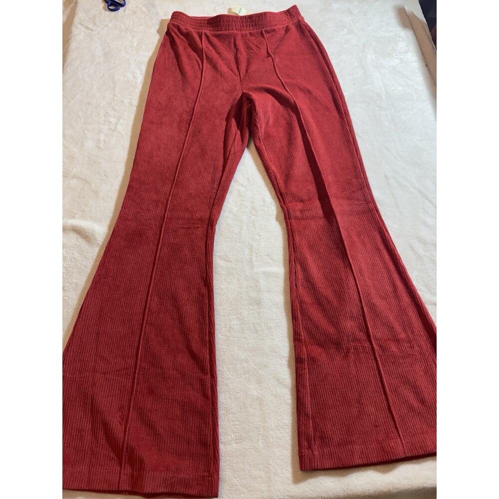 Aerie Women’s High Rise Rust Ribbed Bell Bottom Flare Pants Size S Very Boho